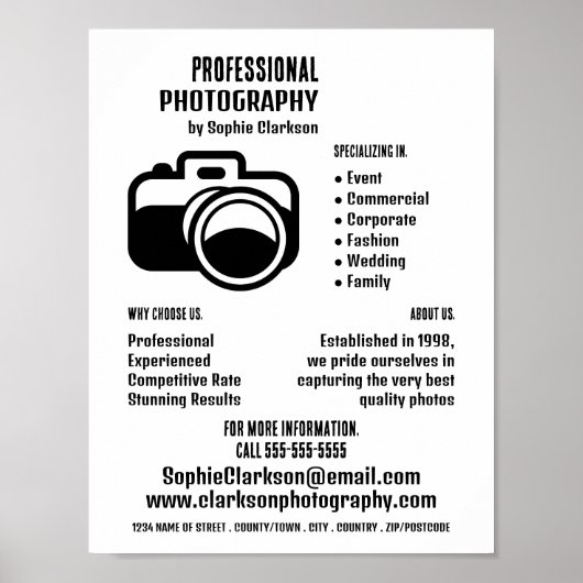 Schwarzes Kamerasymbol, Fotograf, Fotografie - Mie Poster (Vorne)