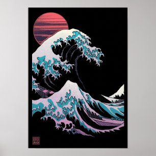 Schwarzes Kanagawa's Wave Revisitation Poster