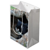Schwarzes Kaninchen im Hollow eines Baumes Mittlere Geschenktüte (Vorderseite Schrägansicht)