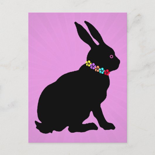 Schwarzes Kaninchen in der Silhouette Hübsche Blum Postkarte (Vorderseite)