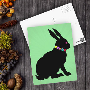 Schwarzes Kaninchen in der Silhouette Hübsche Blum Postkarte
