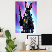 Schwarzes Kaninchen mit Polizeiuniform | Art der A Poster (Heimbüro)