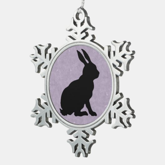 Schwarzes Kaninchen Silhouette Ostersonne Schneeflocken Zinn-Ornament (Rechts)