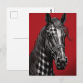 Schwarzes Kariertes Pferd Postkarte (Vorne/Hinten)