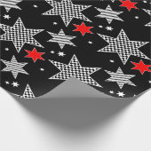 Schwarzes kariertes Stern-Rot-Packpapier Geschenkpapier (Ecke)