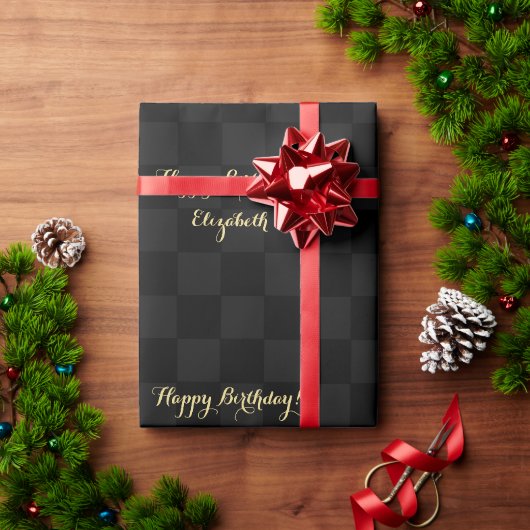Schwarzes Karo Muster Moderne benutzerdefinierte I Geschenkpapier (Feiertagsgeschenk)