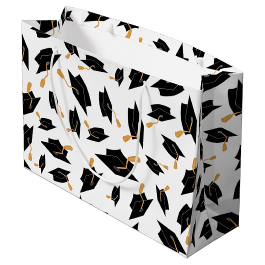Schwarzes Kartenmuster auf Weiß Große Geschenktüte (Rückseite Schrägansicht)