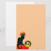 SCHWARZES KATZ-HALLOWEEN-PARTY-MONOGRAMM BRIEFPAPIER (Vorne/Hinten)