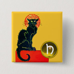 SCHWARZES KATZ-HALLOWEEN-PARTY-MONOGRAMM BUTTON