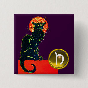 SCHWARZES KATZ-HALLOWEEN-PARTY-MONOGRAMM BUTTON
