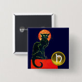 SCHWARZES KATZ-HALLOWEEN-PARTY-MONOGRAMM BUTTON (Vorne & Hinten)