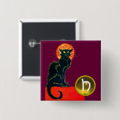 SCHWARZES KATZ-HALLOWEEN-PARTY-MONOGRAMM BUTTON (Vorne & Hinten)