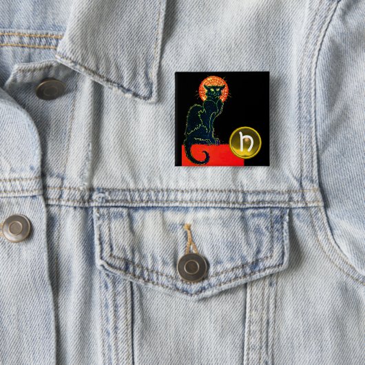 SCHWARZES KATZ-HALLOWEEN-PARTY-MONOGRAMM BUTTON (Beispiel)