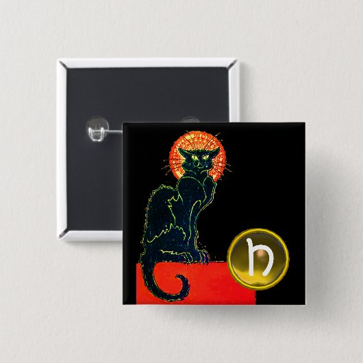 SCHWARZES KATZ-HALLOWEEN-PARTY-MONOGRAMM BUTTON (Vorne & Hinten)