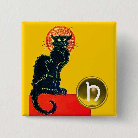 SCHWARZES KATZ-HALLOWEEN-PARTY-MONOGRAMM BUTTON (Vorderseite)