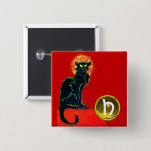 SCHWARZES KATZ-HALLOWEEN-PARTY-MONOGRAMM BUTTON (Vorne & Hinten)