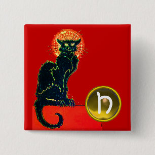 SCHWARZES KATZ-HALLOWEEN-PARTY-MONOGRAMM BUTTON