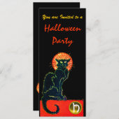 SCHWARZES KATZ-HALLOWEEN-PARTY-MONOGRAMM EINLADUNG (Vorne/Hinten)