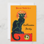 SCHWARZES KATZ-HALLOWEEN-PARTY-MONOGRAMM EINLADUNG (Vorderseite)
