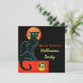 SCHWARZES KATZ-HALLOWEEN-PARTY-MONOGRAMM EINLADUNG (Stehend Vorderseite)