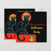 SCHWARZES KATZ-HALLOWEEN-PARTY-MONOGRAMM EINLADUNG (Vorne/Hinten)