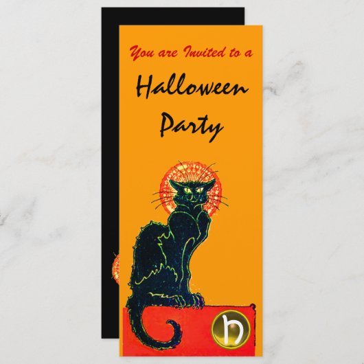 SCHWARZES KATZ-HALLOWEEN-PARTY-MONOGRAMM EINLADUNG (Vorne/Hinten)