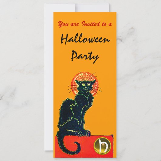SCHWARZES KATZ-HALLOWEEN-PARTY-MONOGRAMM EINLADUNG (Vorderseite)