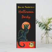 SCHWARZES KATZ-HALLOWEEN-PARTY-MONOGRAMM EINLADUNG (Stehend Vorderseite)