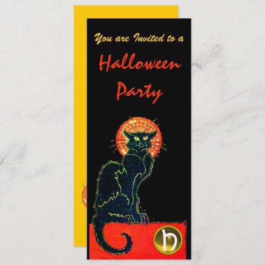 SCHWARZES KATZ-HALLOWEEN-PARTY-MONOGRAMM EINLADUNG (Vorne/Hinten)