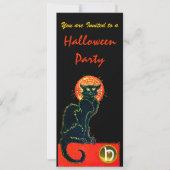 SCHWARZES KATZ-HALLOWEEN-PARTY-MONOGRAMM EINLADUNG (Vorderseite)