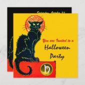 SCHWARZES KATZ-HALLOWEEN-PARTY-MONOGRAMM EINLADUNG (Vorne/Hinten)