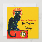 SCHWARZES KATZ-HALLOWEEN-PARTY-MONOGRAMM EINLADUNG (Vorderseite)