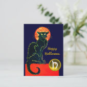 SCHWARZES KATZ-HALLOWEEN-PARTY-MONOGRAMM EINLADUNGSPOSTKARTE (Stehend Vorderseite)