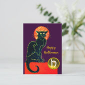 SCHWARZES KATZ-HALLOWEEN-PARTY-MONOGRAMM EINLADUNGSPOSTKARTE (Stehend Vorderseite)