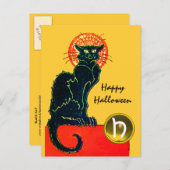 SCHWARZES KATZ-HALLOWEEN-PARTY-MONOGRAMM EINLADUNGSPOSTKARTE (Vorne/Hinten)