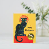 SCHWARZES KATZ-HALLOWEEN-PARTY-MONOGRAMM EINLADUNGSPOSTKARTE (Stehend Vorderseite)