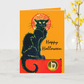 SCHWARZES KATZ-HALLOWEEN-PARTY-MONOGRAMM KARTE (Gelbe Blume)