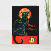 SCHWARZES KATZ-HALLOWEEN-PARTY-MONOGRAMM KARTE (Vorderseite)