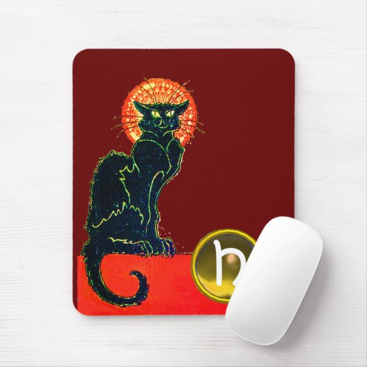 SCHWARZES KATZ-HALLOWEEN-PARTY-MONOGRAMM MOUSEPAD (Mit Mouse)