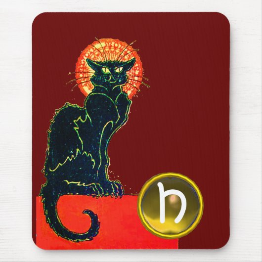 SCHWARZES KATZ-HALLOWEEN-PARTY-MONOGRAMM MOUSEPAD (Vorne)
