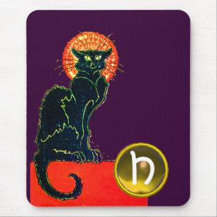 SCHWARZES KATZ-HALLOWEEN-PARTY-MONOGRAMM MOUSEPAD