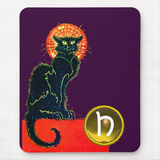 SCHWARZES KATZ-HALLOWEEN-PARTY-MONOGRAMM MOUSEPAD (Vorne)