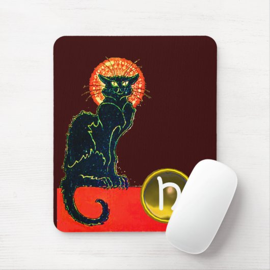 SCHWARZES KATZ-HALLOWEEN-PARTY-MONOGRAMM MOUSEPAD (Mit Mouse)