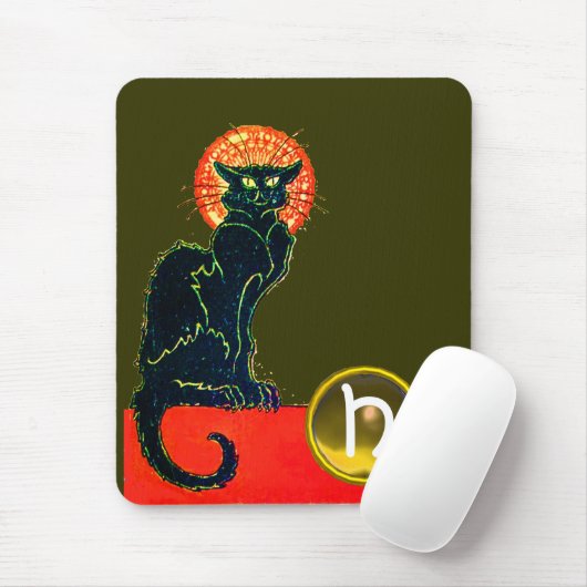 SCHWARZES KATZ-HALLOWEEN-PARTY-MONOGRAMM MOUSEPAD (Mit Mouse)