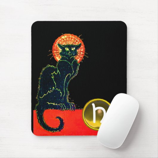 SCHWARZES KATZ-HALLOWEEN-PARTY-MONOGRAMM MOUSEPAD (Mit Mouse)