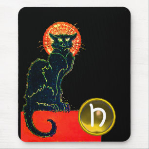 SCHWARZES KATZ-HALLOWEEN-PARTY-MONOGRAMM MOUSEPAD