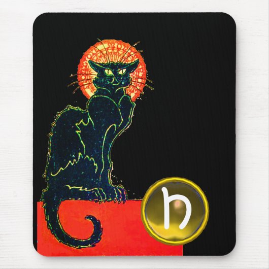 SCHWARZES KATZ-HALLOWEEN-PARTY-MONOGRAMM MOUSEPAD (Vorne)