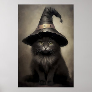 Schwarzes Kätzchen in einem Hexenhut-Druck, Hallow Poster