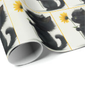 Schwarzes Kätzchen mit gelbem Daisy Geschenkpapier (Rolleneckpunkt)