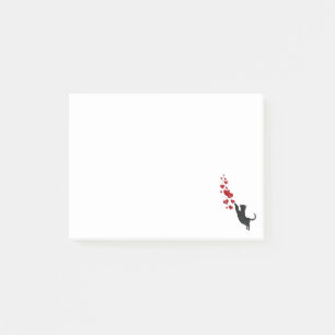 Schwarzes Kätzchen mit Herzen Post-it Klebezettel